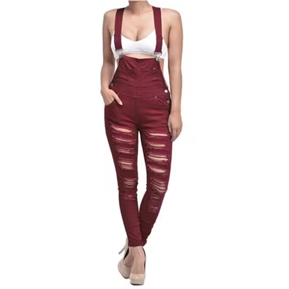 Love Moda Distressed Twill Overall color Burgundy Plus Size 2X NWT